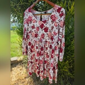 Torrid Floral Long Sleeve Dress in Red and Brown